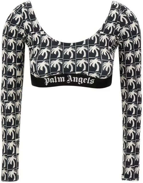 Palm Angels Palm-print Scoop Neck Cropped Top