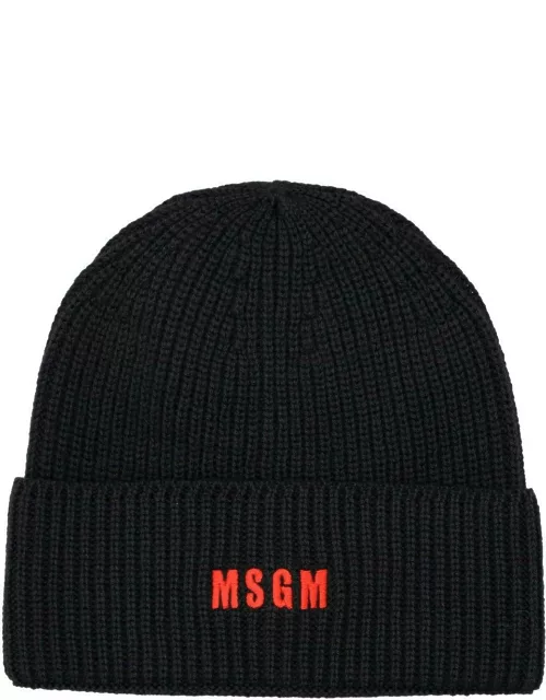 MSGM Logo Embroidered Knitted Beanie