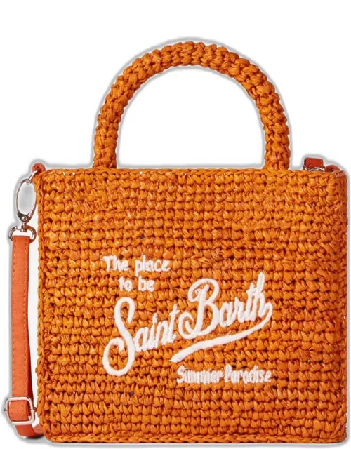MC2 Saint Barth Mini Vanity Orange Raffia Bag With Front Embroidery
