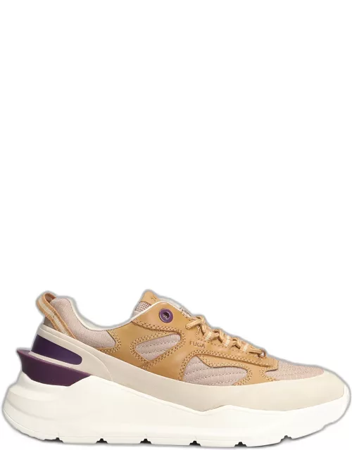 D.A.T.E. Fuga Sneakers In Beige Leather And Fabric