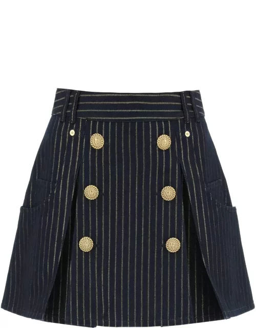 BALMAIN Pinstriped-denim mini skirt