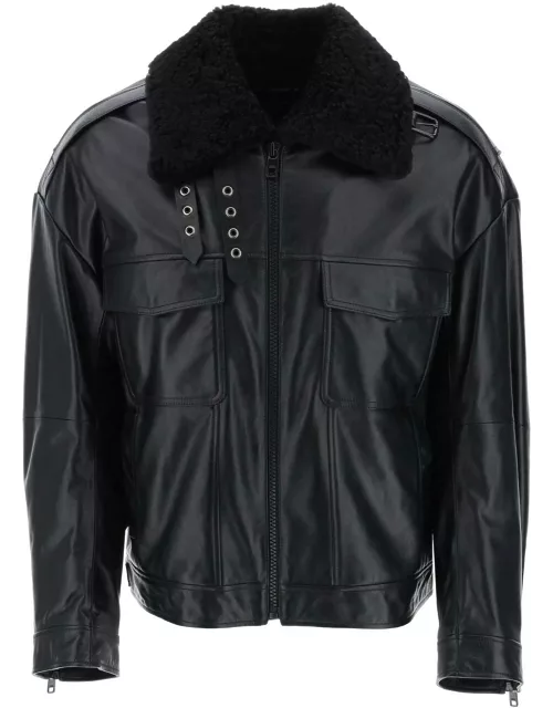 DOLCE & GABBANA Leather-and-fur biker jacket