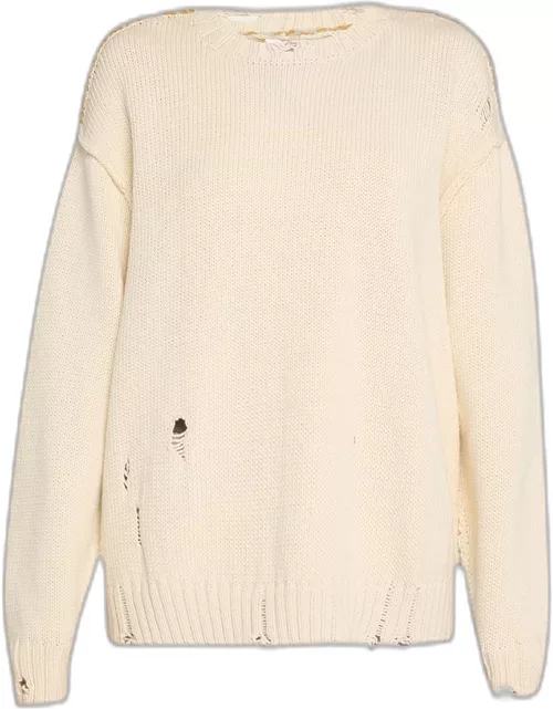 Jacobs Crochet-Back Distressed Cotton Knit Sweater