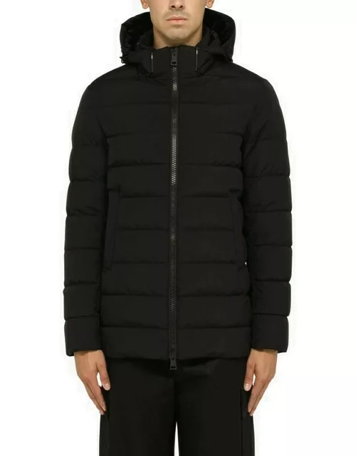 Black quilted nylon down jacket