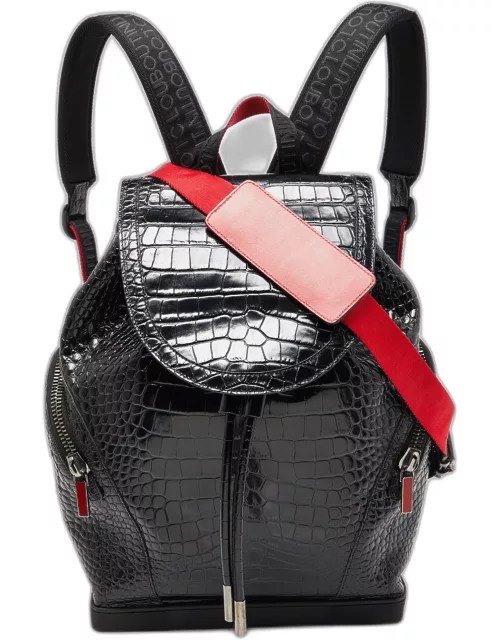 Christian Louboutin Black/Red Croc Embossed Leather and Rubber Explorafunk Backpack