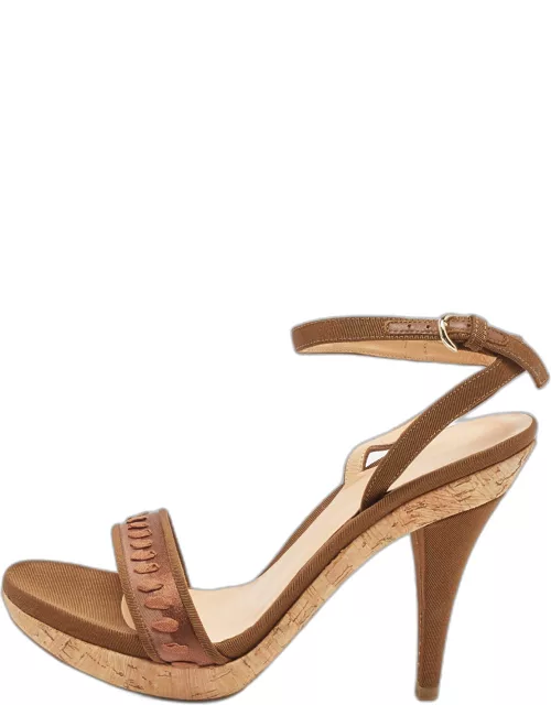 Sergio Rossi Brown Canvas Ankle Strap Sandal