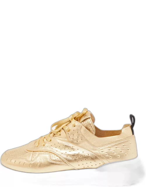 Tod's Metallic Gold Perforated Leather Low Top Sneaker