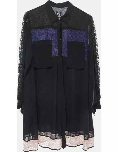 McQ by Alexander McQueen Black Crepe Button Front Flared Short Shirt Dress