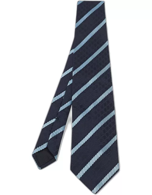 Gucci Navy Blue Diagonal Stripe Patterned Silk Tie