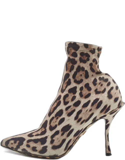 Dolce & Gabbana Tricolor Leopard Print Stretch Fabric Ankle Bootie