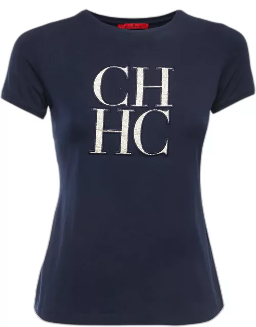 CH Carolina Herrera Navy Blue Logo Patch Cotton Crew Neck Short Sleeve T-Shirt