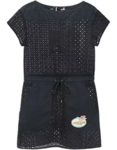 Love Moschino Black Cotton Applique Detailed Mini Dress