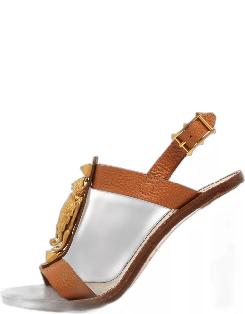 Valentino Brown Leather T-strap Slingback Sandal