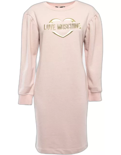 Love Moschino Dusty Pink Logo Applique Knit Short Sweater Dress