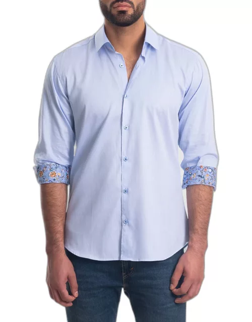 Men's Solid Button-Down Shirt with Floral Cuff