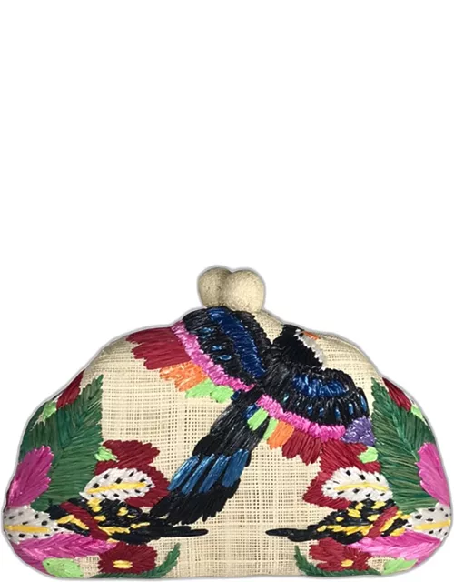 Maya Bird Straw Clutch Bag