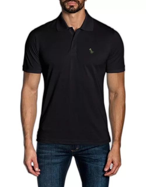 Men's Knit Polo Shirt with Dinosaur Embroidery