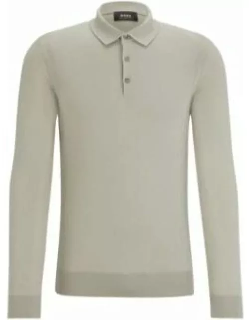 Polo-collar sweater in wool, silk and cashmere- Light Beige Men's Sweater