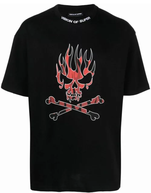 Vision of Super Black T-shirt With Red Skull Print