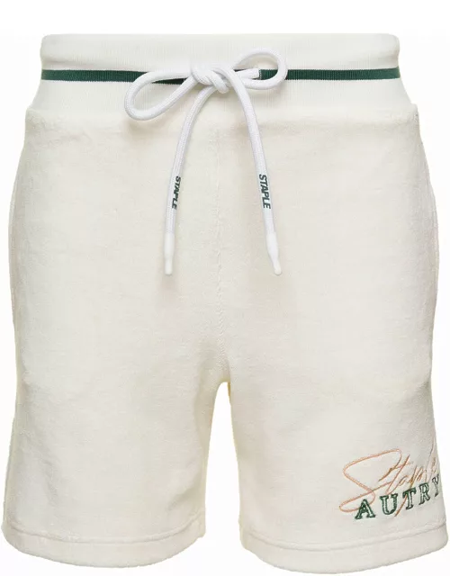 Autry White Bermuda Shorts With Drawstring And Staple X Logo Detail In Jersey Man