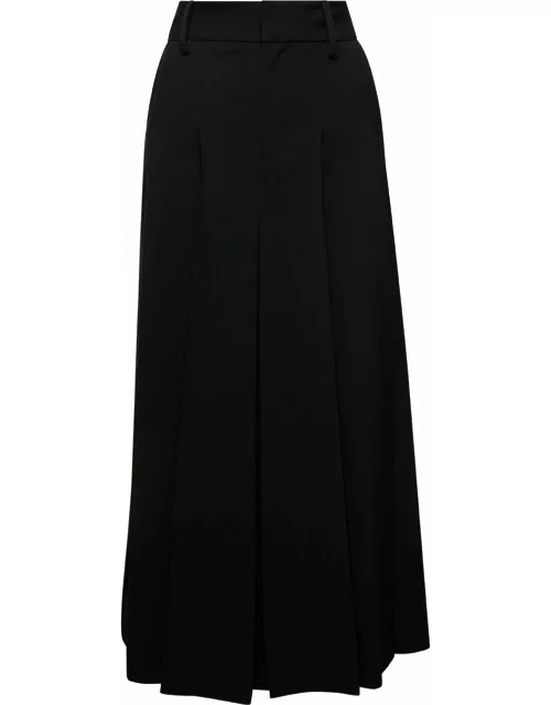 Parosh Long Black Pleated Skirt With Belt Loops In Stretch Wool Woman
