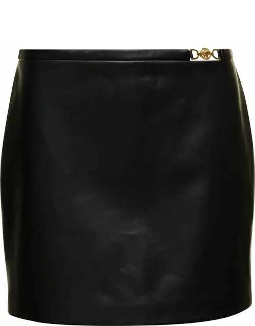 Versace Black Mini-skirt With Medusa Detail In Smooth Leather Woman