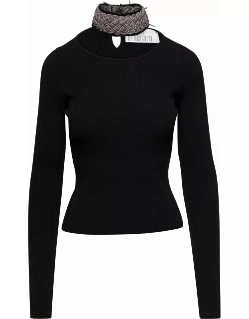 Giuseppe di Morabito Black Top Wuth Embellished Neck And Cut-out In Wool Blend Woman