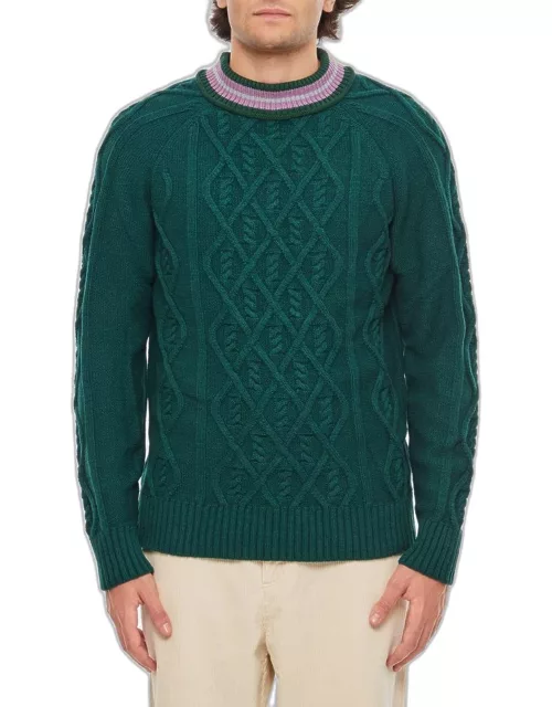 Backside Club Cable Knit Crewneck Sweater Green