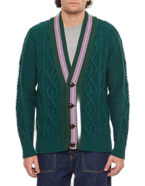 Backside Club Cable Knit Cardigan Sweater Green