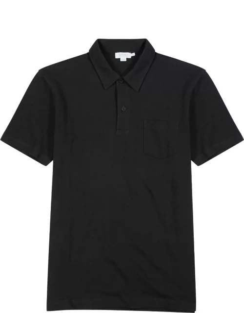 Sunspel Riviera Piqué Cotton Polo Shirt, Shirt, Navy - Black