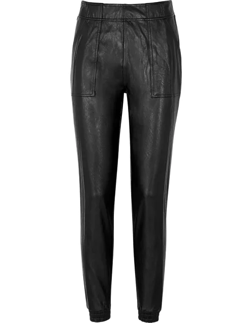 Spanx Black Faux Stretch-leather Sweatpants