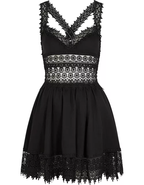 Charo Ruiz Marilyn Lace-trimmed Cotton-blend Mini Dress - Black