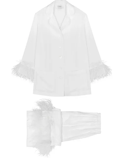 Sleeper Party White Feather-trimmed Pyjama set