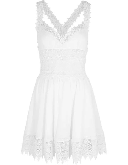 Charo Ruiz Marilyn Lace-trimmed Cotton-blend Mini Dress - White