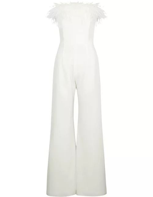 16 Arlington Taree White Feather-trimmed Jumpsuit
