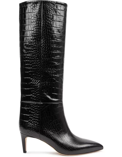 Paris Texas 60 Crocodile-effect Leather Knee-high Boots - Black