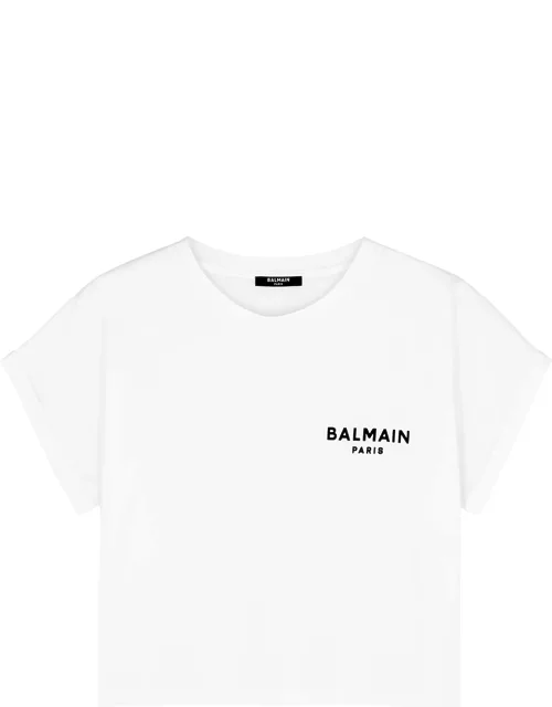 Balmain Logo Cropped Cotton T-shirt - White/Black