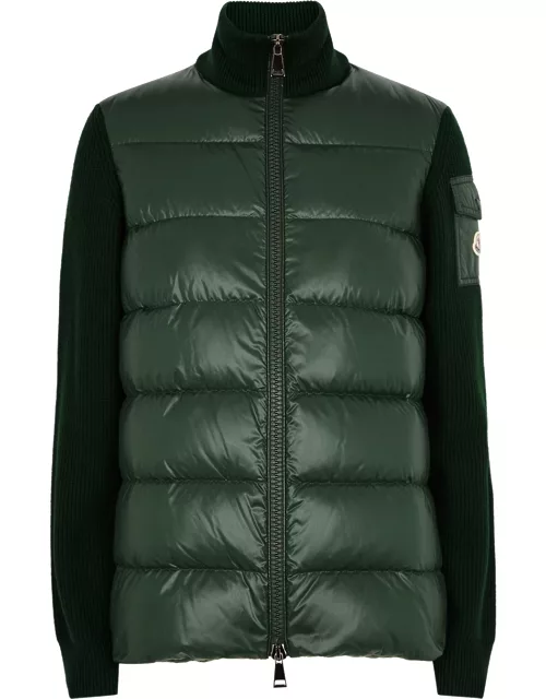 Moncler Quilted Shell And Wool Jacket, Dark Green, Jacket, Quilted