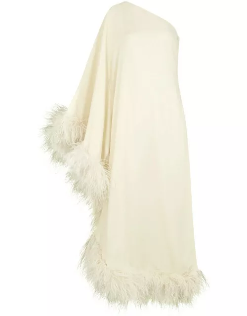 Taller Marmo Ubud One-shoulder Feather-trimmed Midi Dress - Ivory