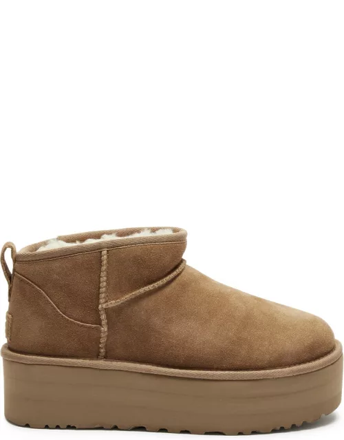 UGG Classic Ultra Mini Suede Flatform Boots , Boots, Pull on - TAN