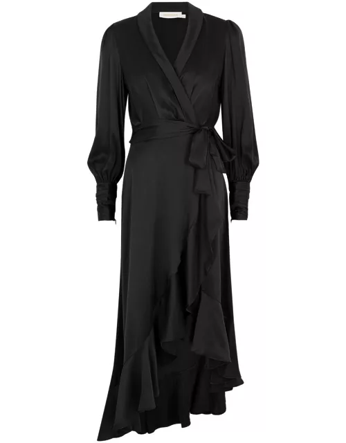 Zimmermann Ruffled Silk-satin Midi Wrap Dress - Black - 0 (UK 8 / S)
