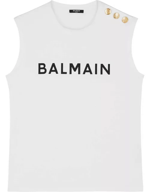 Balmain Logo-print Cotton Tank - White And Black