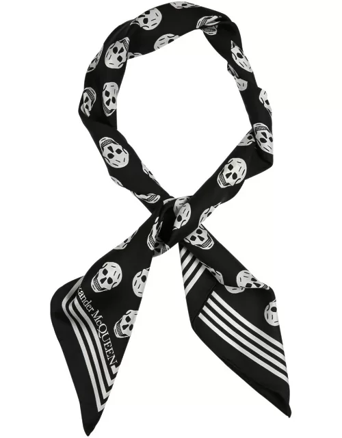 Alexander Mcqueen Biker Skull-print Silk Scarf - Black And White