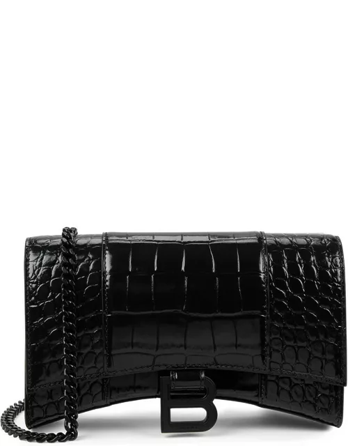 Balenciaga Hourglass Crocodile Leather Wallet-on-chain, Wallet, Black