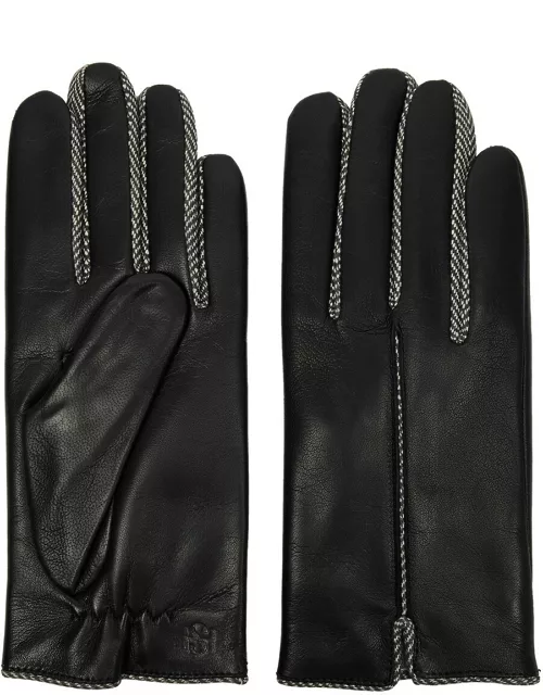 Handsome Stockholm Herringbone-trimmed Leather Gloves - Black