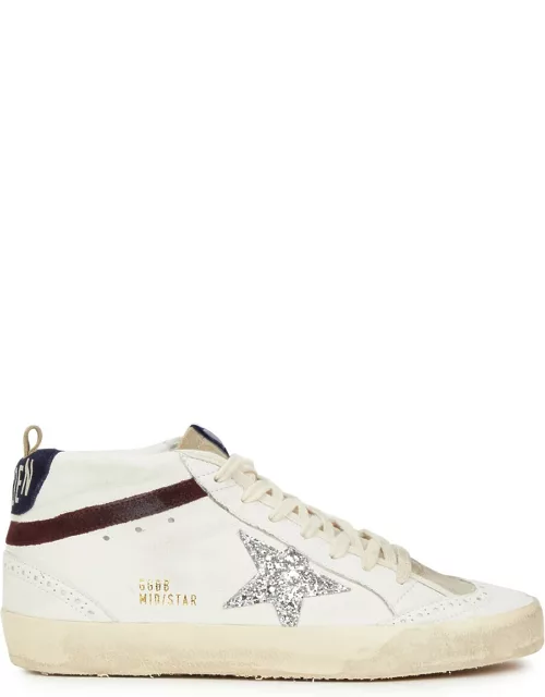 Golden Goose Mid Star Distressed Leather Sneakers - White