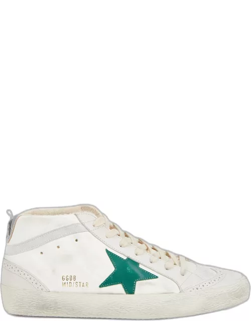 Golden Goose Mid Star Distressed Leather Sneakers - White And Green