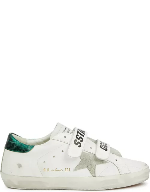 Golden Goose Old School Distressed Leather Sneakers - White And Green