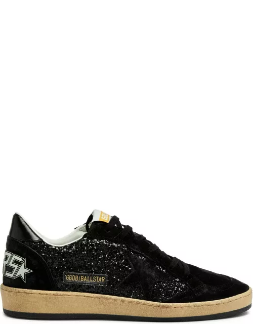 Golden Goose Ball Star Distressed Glittered Suede Sneakers - Black