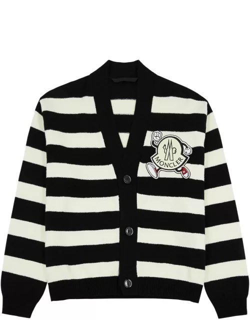 Moncler Striped Logo Wool Cardigan - Black